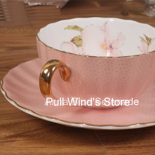 Fine Pink bone china black tea cup Exquisite color gold red ceramic milk cup Great cups  Saucers