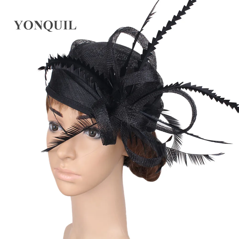 

Kentucky Derby Ivory Red Black Fascinator Fashion Hats Loop Hair Accessories Elegant Women Bridal Wedding Event Party Headdress