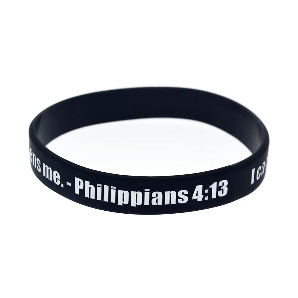 50 Stück Philippier 4:13 Ich kann alles durch Christus, der mich stärkt, Silikonarmband, religiöse Partygeschenke, Armreif – Detail 8