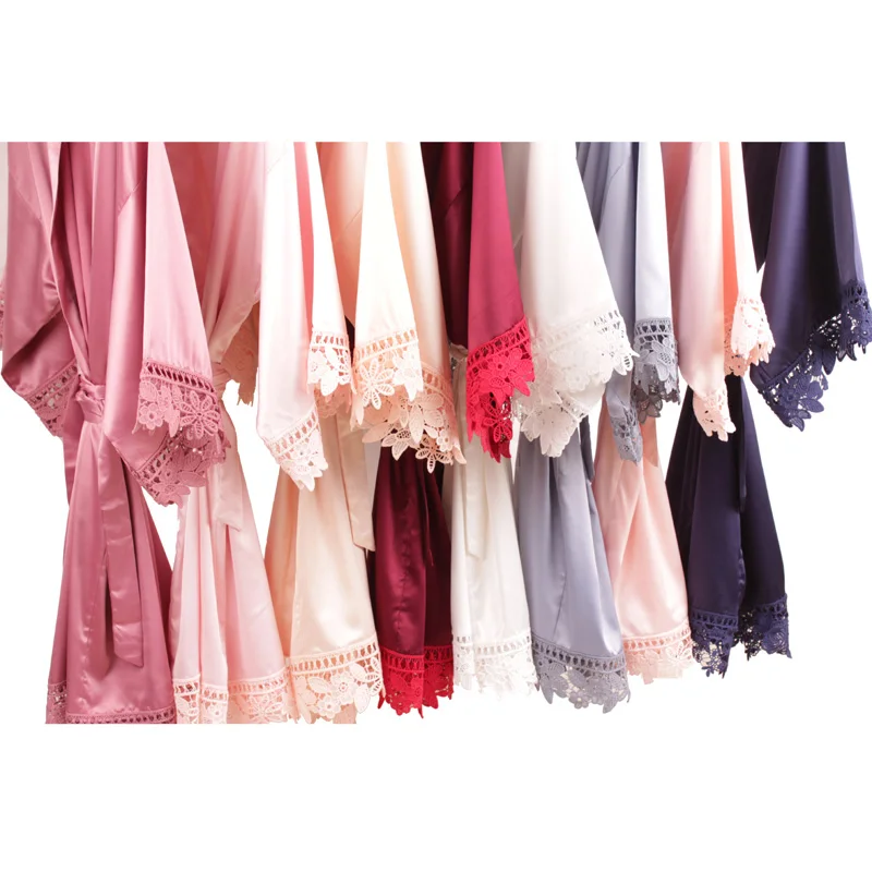 Bride Bridesmaid Lace Silky Satin Loungewear Monring robe A9007
