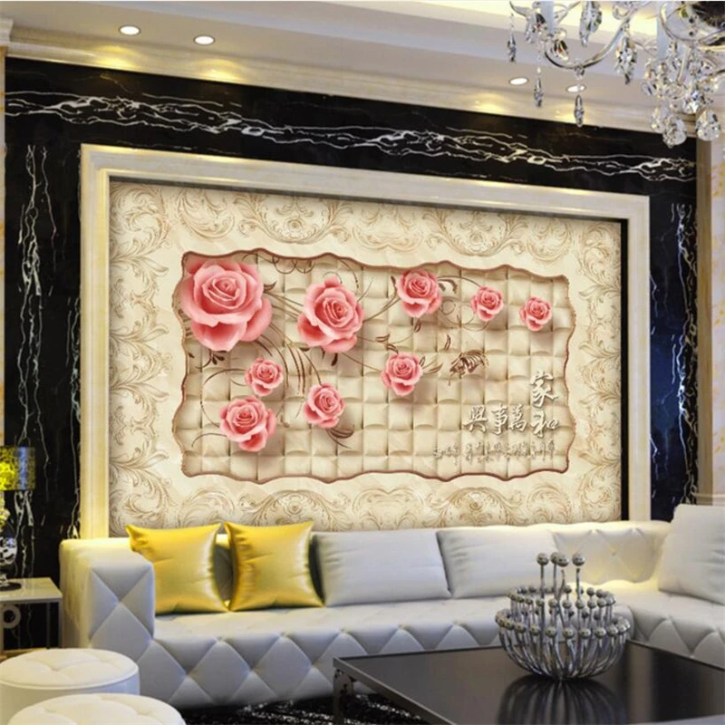 Beibehang The family decorates a wall paper hd photos mural wallpaper rose 3 d luxurious bedroom sitting room setting  wallpaper