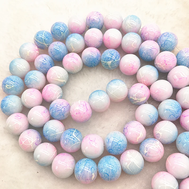 Wholesale 4/6/8/10mm light pink&blue Glass Beads Round Loose Spacer Beads Pattern For Jewelry Making DIY Bracelet Necklace #14