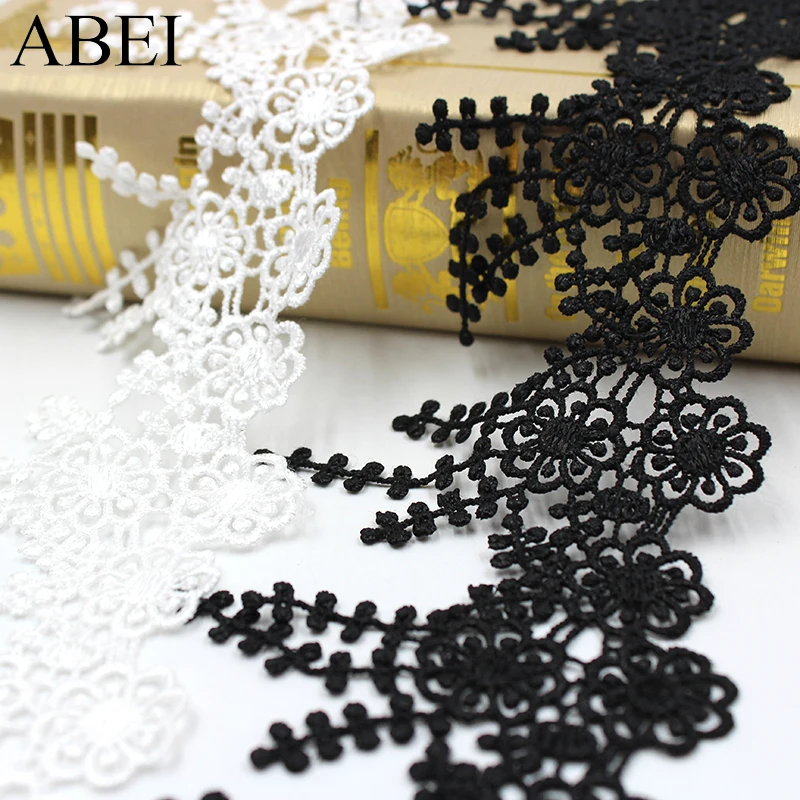 2yards/lot White Black Embroidery Fabric Tassels Lace Ribbon Diy handmade sewing Patchwork Wedding Party Dress Garment Accessory