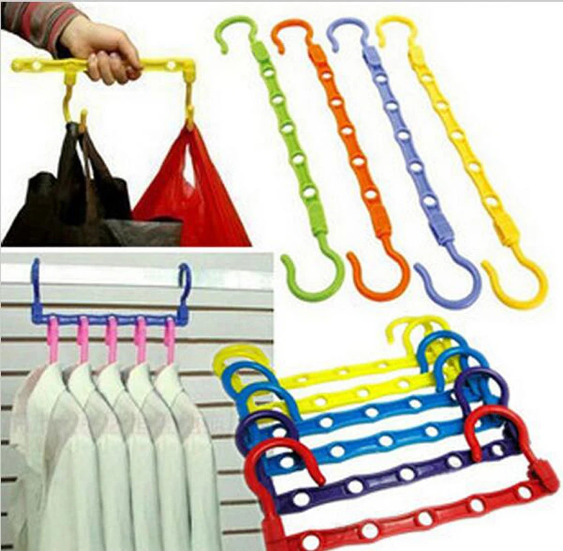 Sainwin 4pcs/lot Multifunctional Plastic Slip-resistant  Useful 5-Hole Space Saver Wonder Magic Hanger Hook Closet Random Color