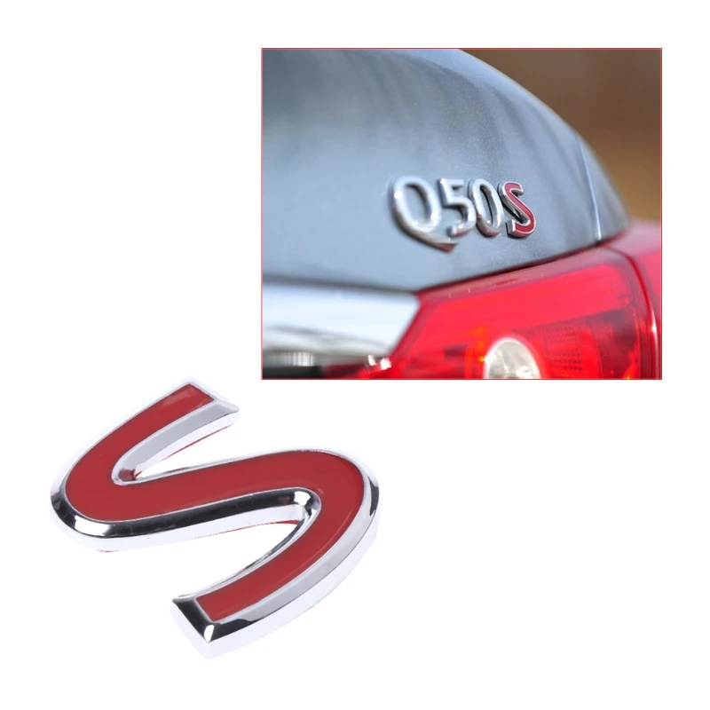 Red S Emblem Badge Car Styling Metal Sticker Refitting Rear Trunk Fender Decal for Infiniti Q50 Q50L Q30 Q70 Refitting IPL