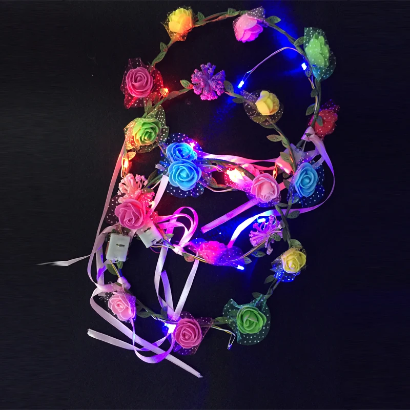 2018 100pcs/lot Headwear Led Flashing Boho Bohemian Flower Garland Bride Girls Wreath Wedding Party Floral Headband Headdress