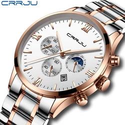 Crrju Brand Men Watch Chronograph Stainless Steel Watches Men Waterproof Quartz Watch Gents Luxury Casual Business Wristwatch