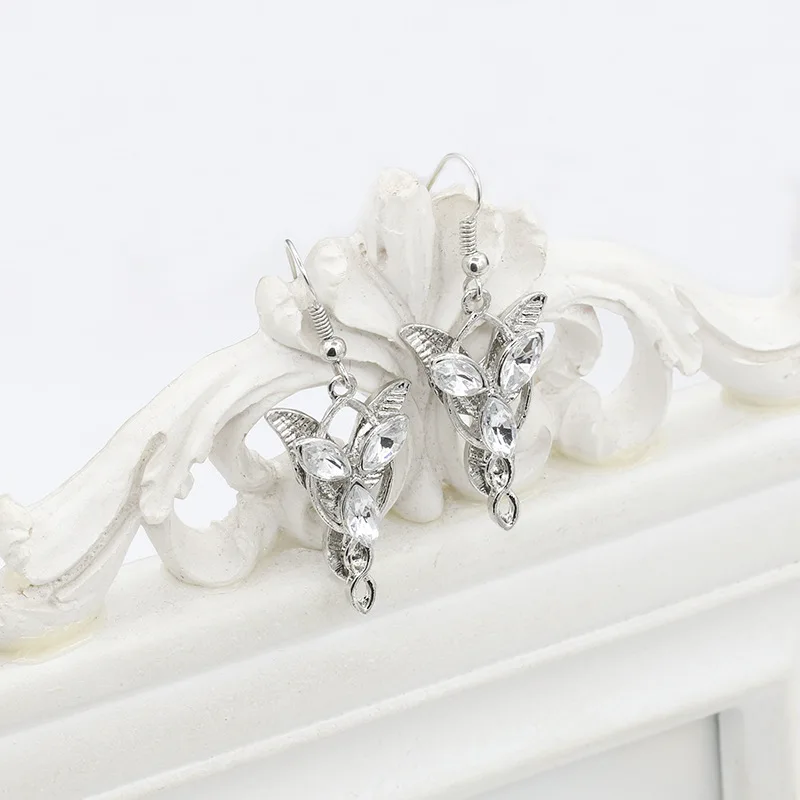 Arwen Evenstar The Lord of the Riings Crystal Clear Rhinestone Silver Plated Pendant Drop Earrings for Women Dangle Earrings