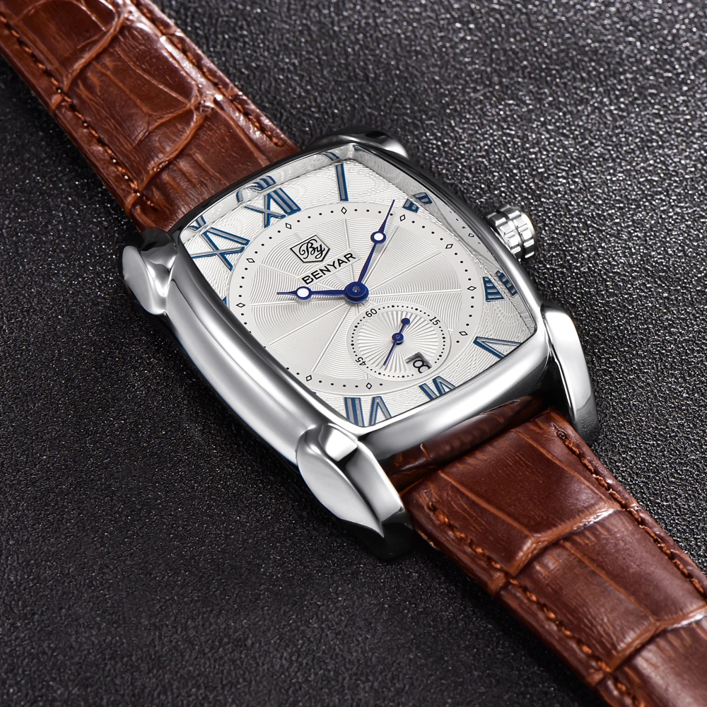 Benyar – montre en cuir pour hommes, marque de luxe, étanche, style militaire, horloge masculine, Erkek Kol Saati Relogio, 2023