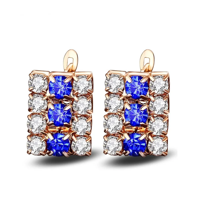 OMHXZJ Wholesale Personality Fashion OL Woman Girl Wedding Mixed Colors Square Zircon 18KT Light Gold Hoop Earrings YE441