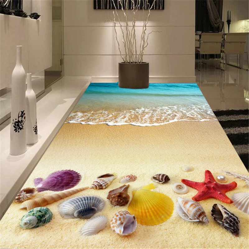 beibehang Beach Starfish Seashells custom wallpaper papel de parede 3d flooring stereoscopic floor wallpaper for living room