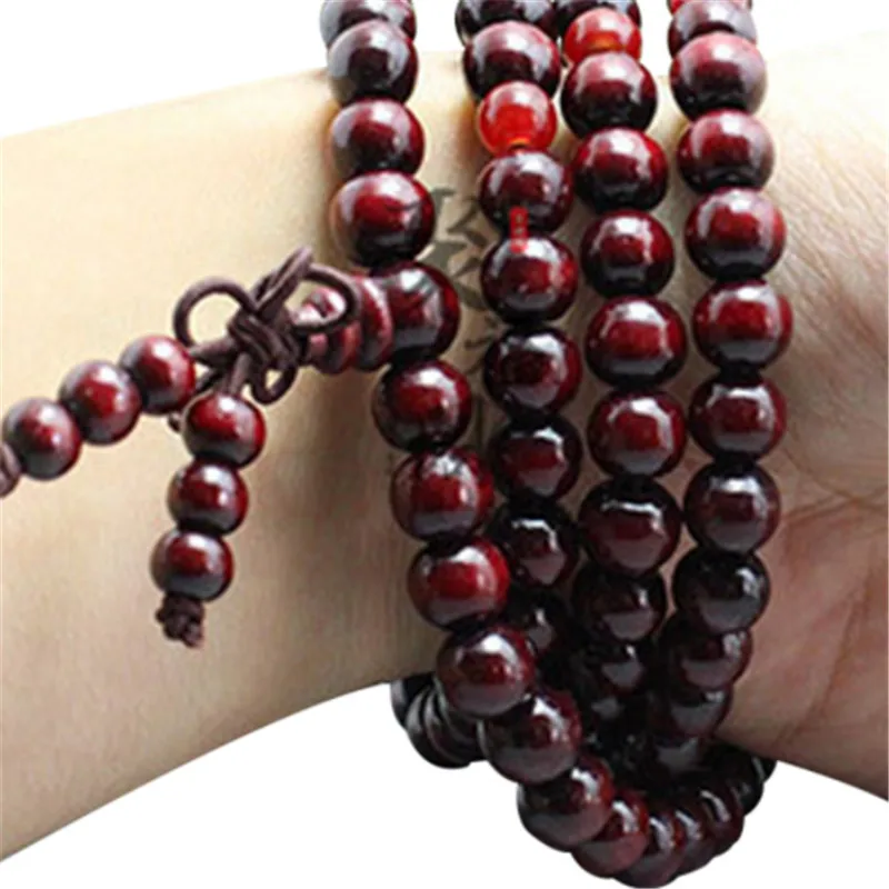 Natural Sandalwood Bracelet Men Buddhist Buddha Meditation Bead Bracelet For Women Prayer 108 Beads Rosary Hanging Decoration