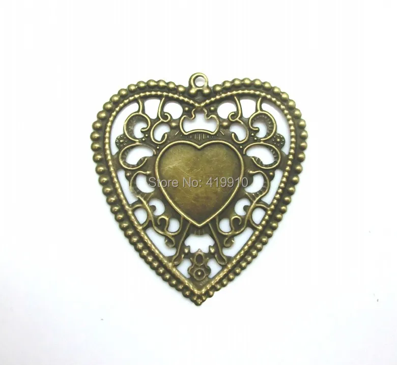 20PCs Antique Bronze Filigree Heart Cameo Frame Settings Gift Decoration DIY Wraps Connnector Embellishments 6.5x5.6cm J0057