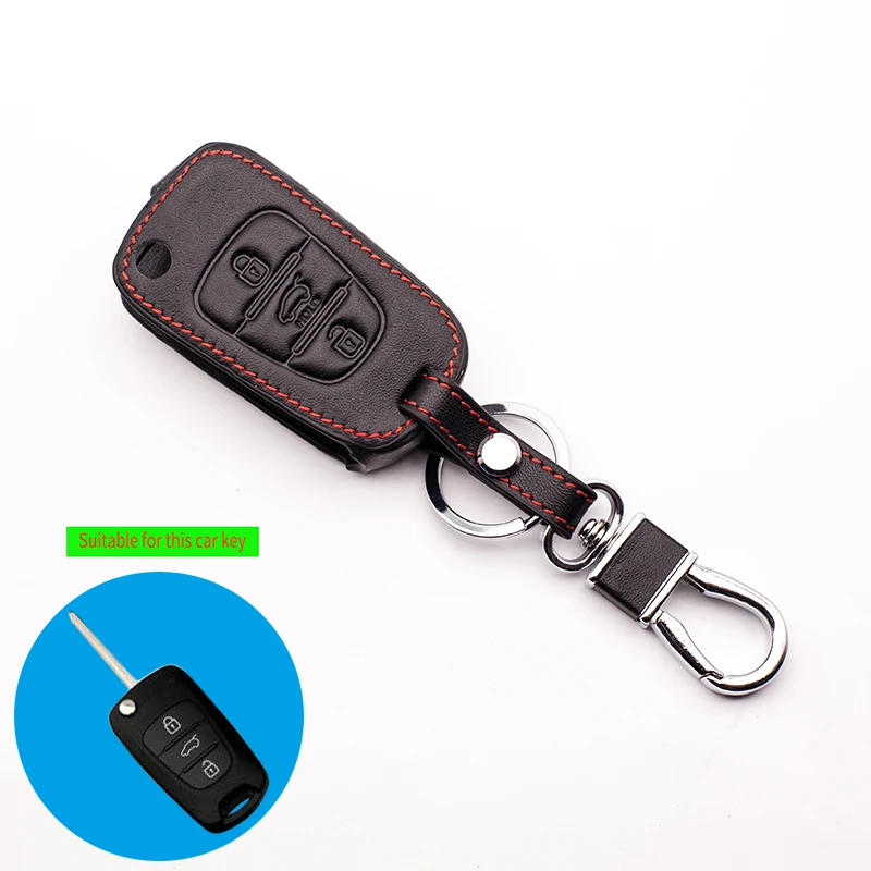 For Kia leather key cover for Kia RIO K2 K5 for Hyundai i20 i30 i35 iX20 iX35 3 button Fold Remote car keys cover accessories