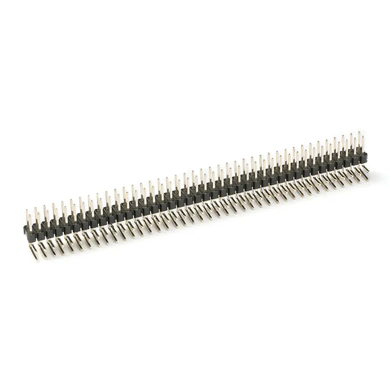 Conector de agulha macho de linha dupla, banhado a ouro, cobre, 90 graus, 2,54mm, 2X40P, 5pcs por lote