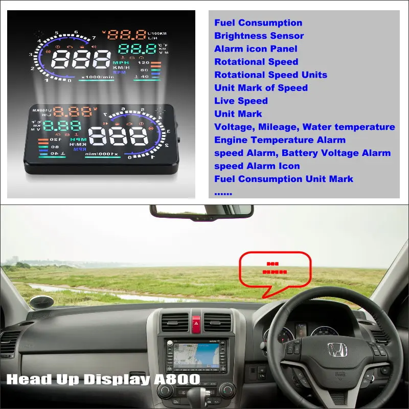 For Honda CRV CR-V 2007-2010 OBD/OBD2/OBDII Car HUD Head Up Display Windshield Projector Safe Driving Screen Plug And Play Film