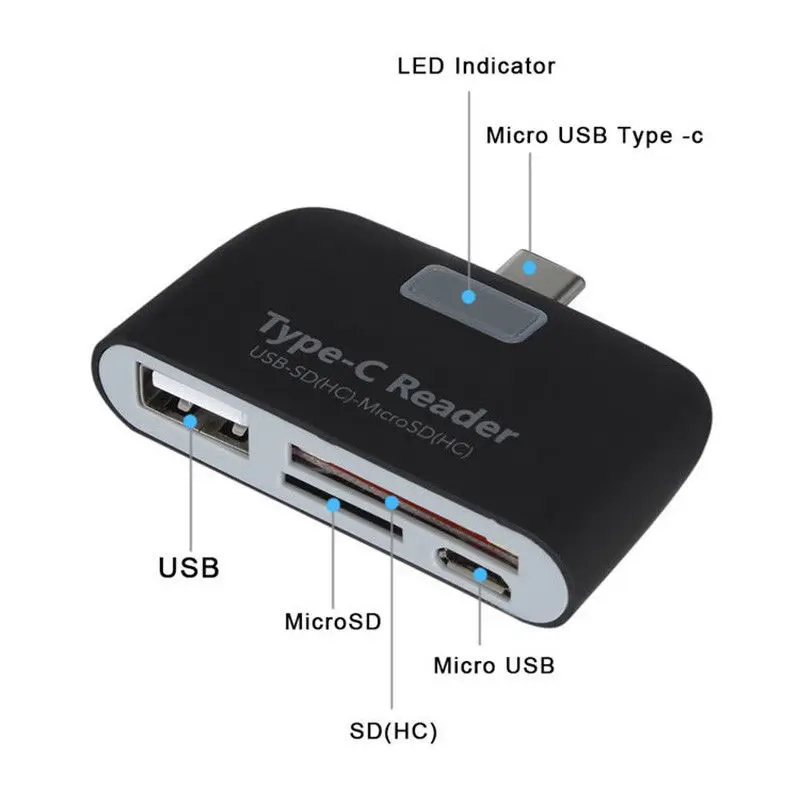 Type-C OTG Card Reader Adapter 4 in 1 USB/TF/SD For LG G5 Xiaomi 4C Macbook 12"