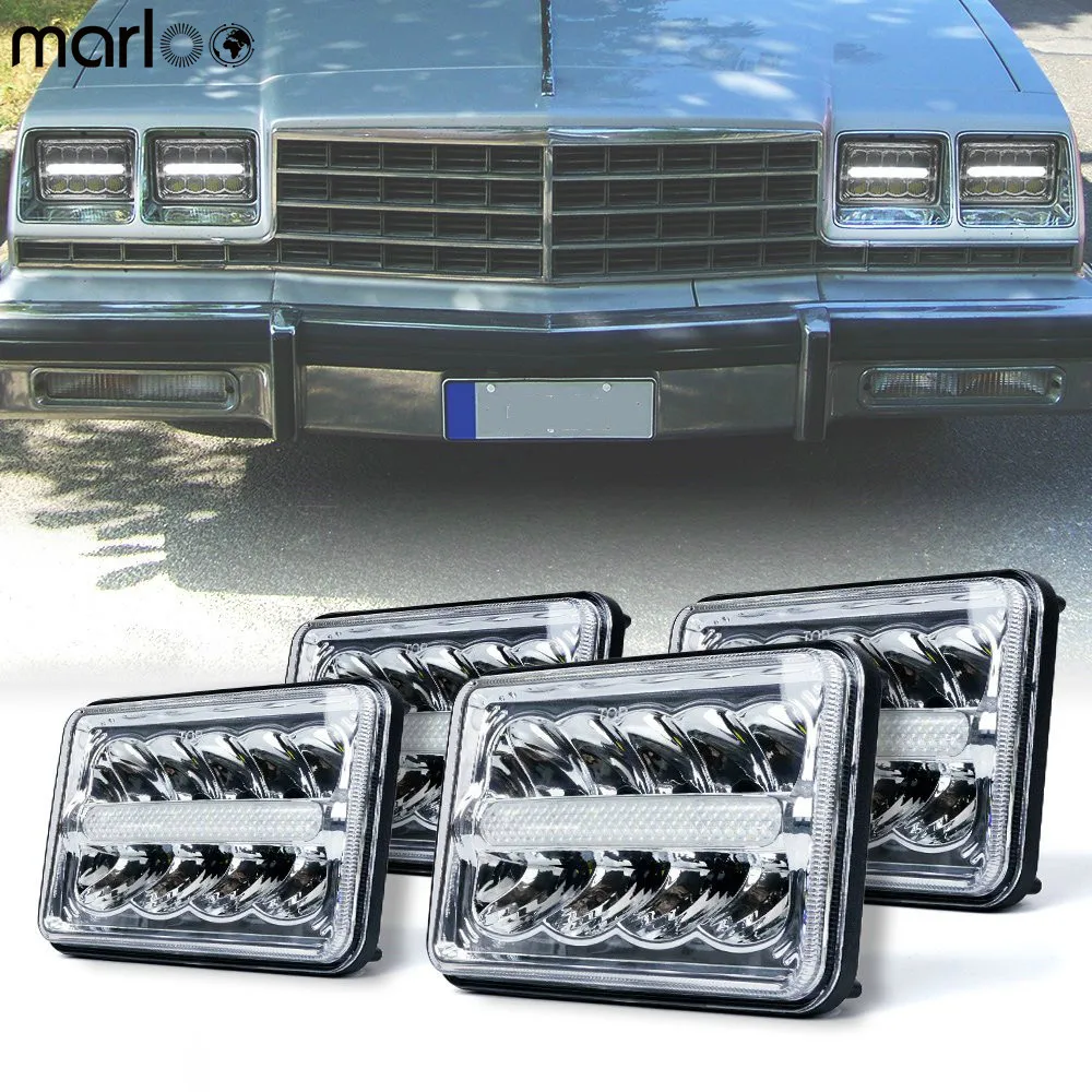 

4pc For Chevy Camaro 1982-1992 GMC Dodge Ford Kenworth Jeep 4x6 LED Headlights With White DRL Parking Lights