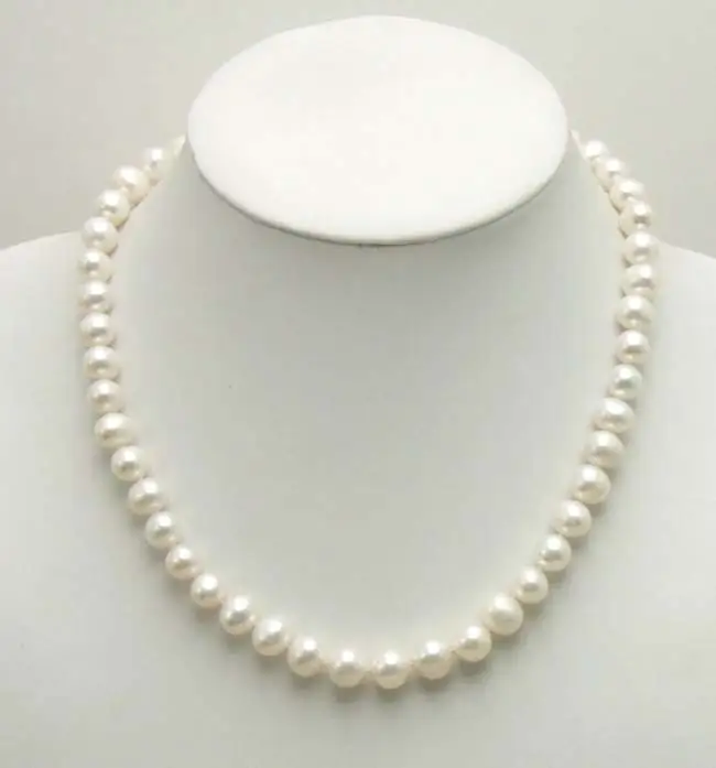 

SALE Big 9-10mm natural Freshwater Round white pearl 17" necklace-5433 Free shipping