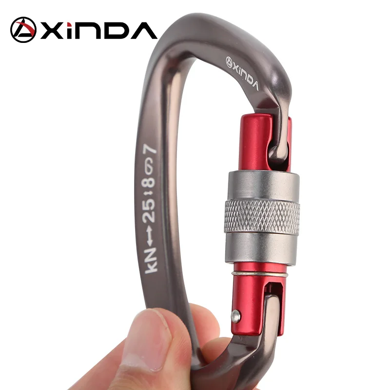 Xinda 25kN  D-Shape Carabiner Climbing Security Safety Buckle Screw Gates Master Lock Carabiner Outdoor Rock Climbing Equipment