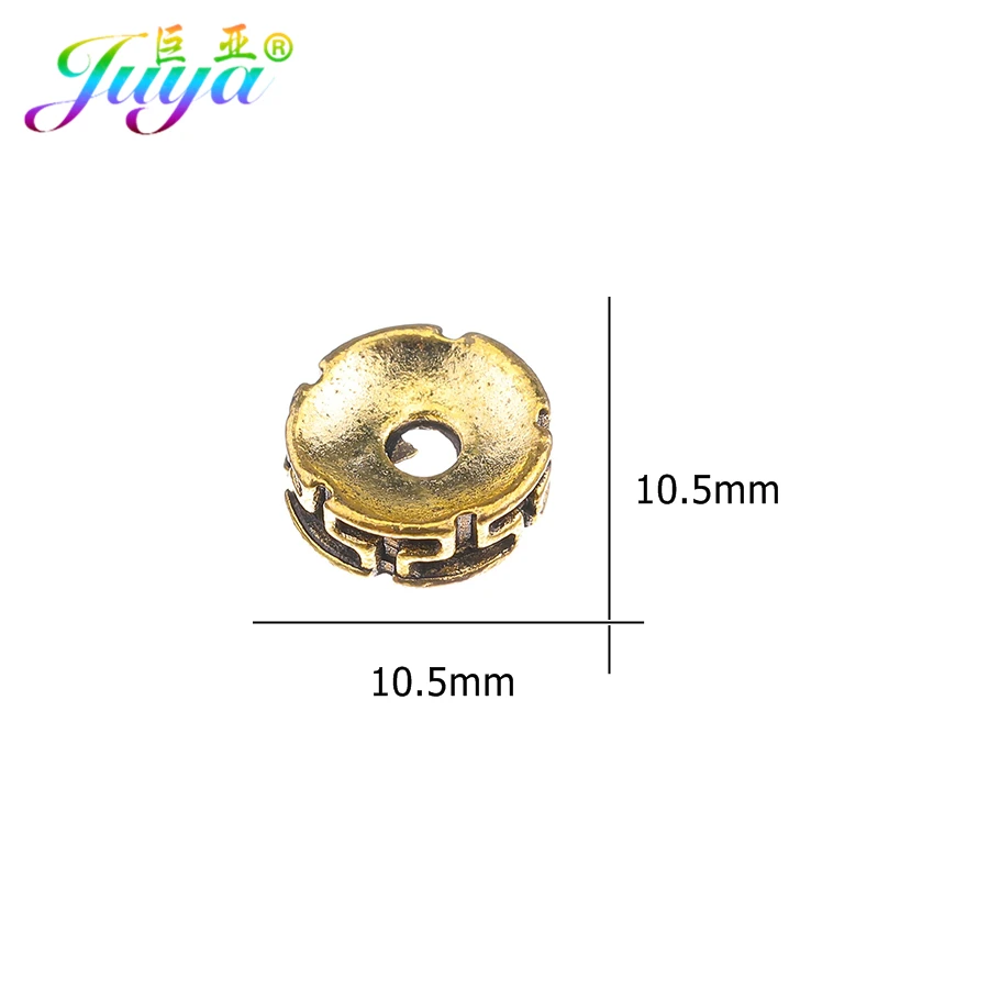 Juya 25pcs/lot Antique Gold/Silver Color 6mm 8mm 10mm Round Spacers Beads Accessories For Natural Stones Beadwork Jewelry Making