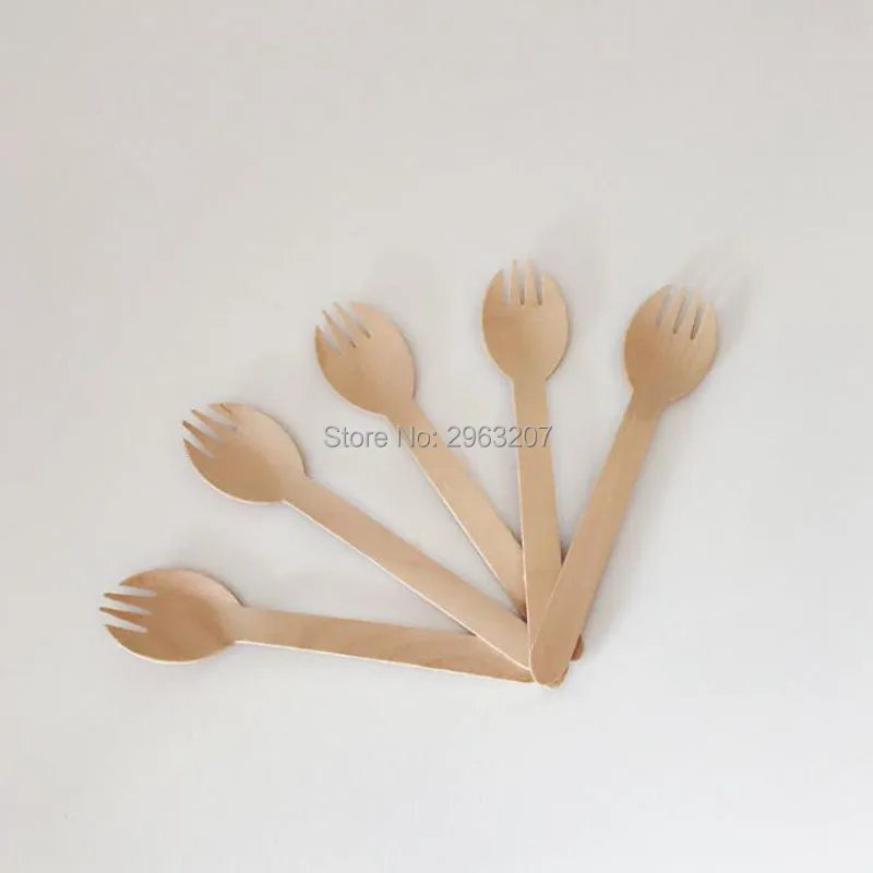 2000pcs 16cm Eco-Friendly Disposable Wooden Spork ( Spoon Fork) Flatware Cutlery Birch Wood Party Dessert Tableware