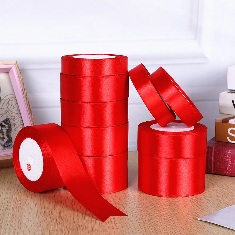 1roll 0.3cm-5cm Red Single Face Satin Ribbons For Arts Crafts Christmas Wedding Party Decoration Gift Wrap DIY Material tape