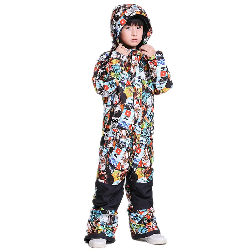 SNOW boys One-Piece Ski jacket outdoor Children Jumpsuit Snowboarding Waterproof Bib suit kids Ski Rompers Overalls coat