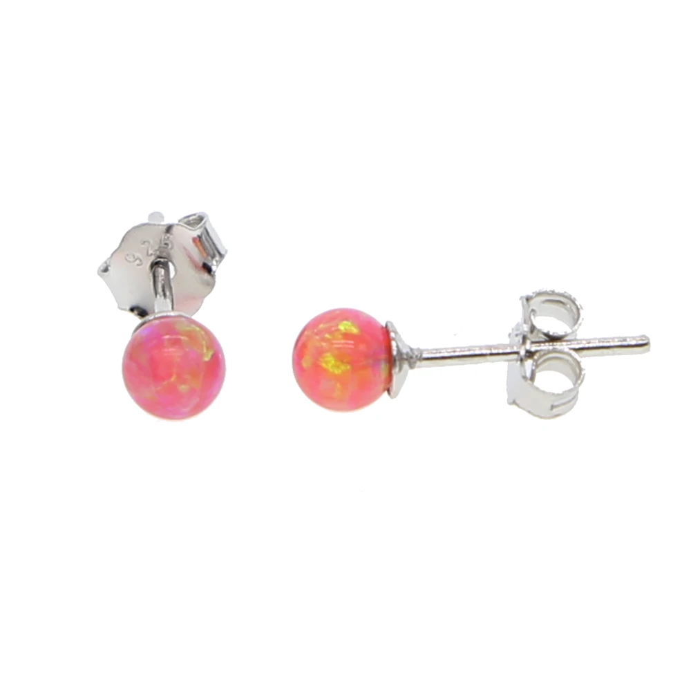 high quality 4mm round ball AB white fire opal 925 sterling silver stud earring