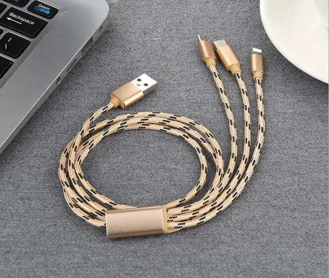 Wholesale 3 in 1 Multi-purpose data line USB cable TYPE-C mobile phone 3A fast charging cable