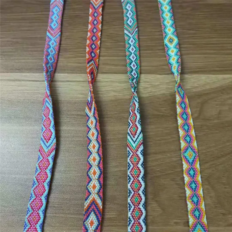 Double-sided Woven Webbing 1cm width High Tenacity Polyester Webbing Geometric patterns Colorful Ribbon For Garment 5yards