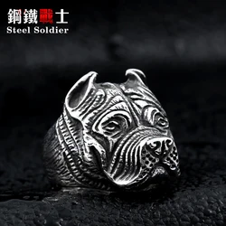 steel soldier Wholesale Exaggerated Ring Pit Bull Bulldog Dog Rings Men Personality Titanium Steel Animal Jewelry