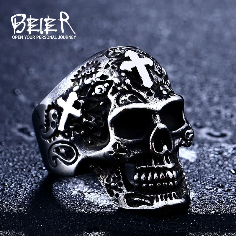 Beier 316L Stainless Steel ring high quality fashion biker skull ring personality men Vitage jewelry LLBR8-313R