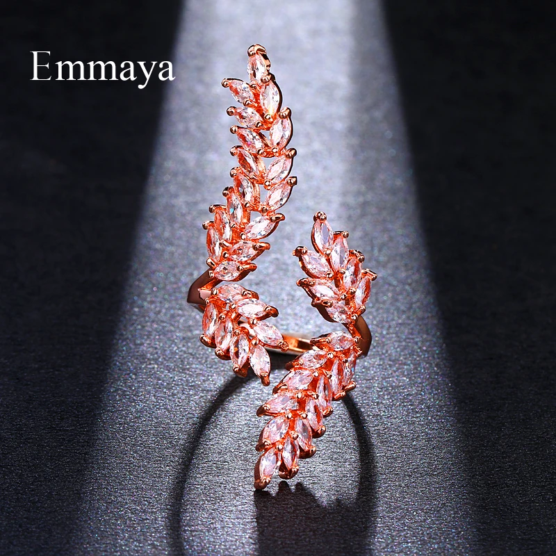 Emmaya Exquisite Shiny Leaf Shape Cubic Zircon Adjustable Ring for Women Gold Color Crystal Bague Gift Jewelry Party