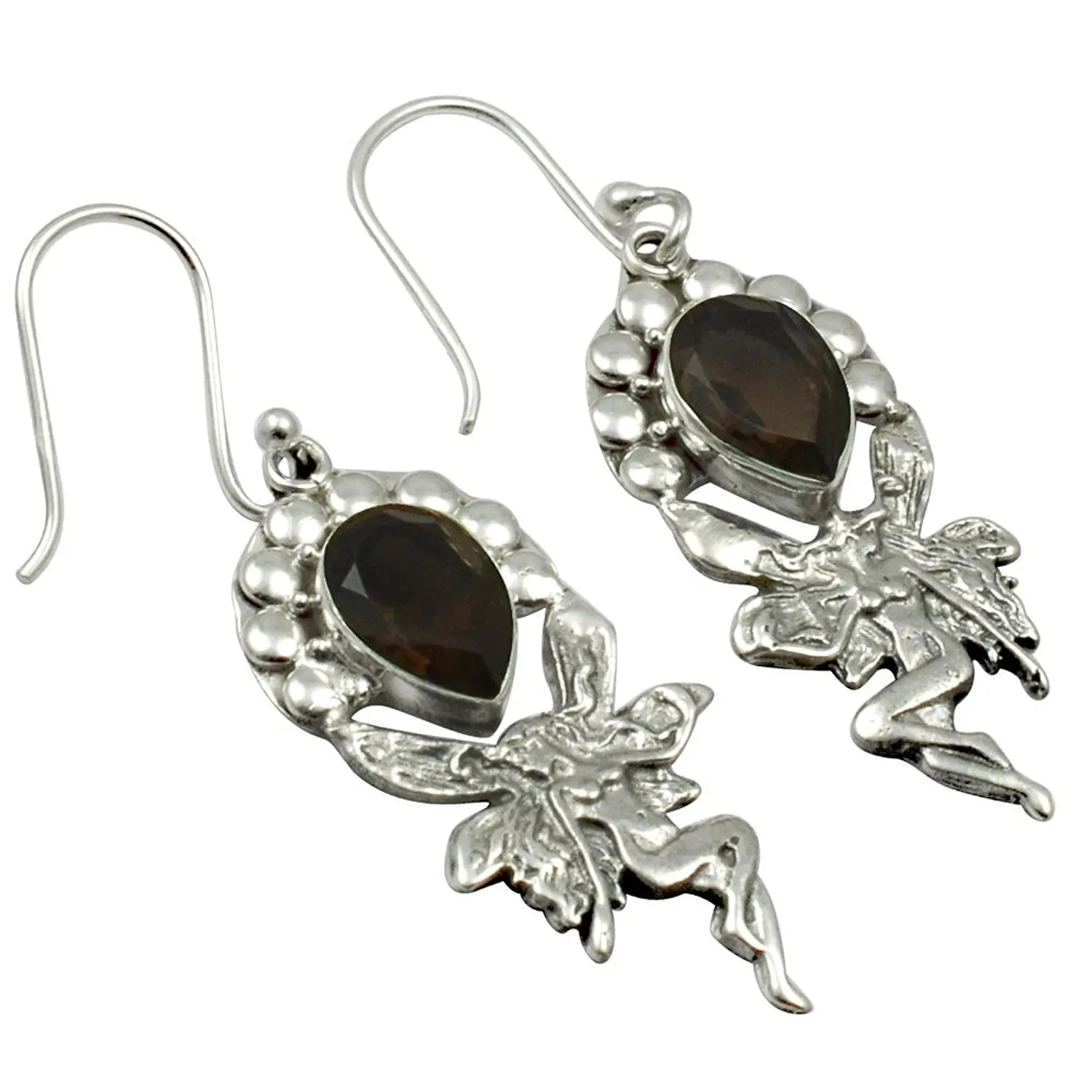 Genuine Smoky Quartz EARRINGS 925 Sterling Silver, 46 mm, AE1884