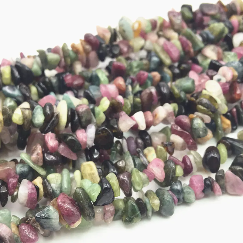 32inch Multicolor Natural Stone Tourmaline Freeform Chips Wholesale 5-7mm Irregular Gravel Jewelry Findings Beads Strand A260