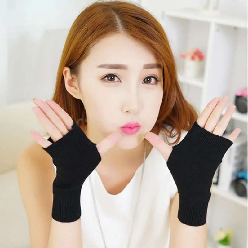 Sales Genuine Fine Sheep Wool Mitt Exposed Finger Women\'s Gloves Winter Autumn Knitted for Women Fingerless Gloves Wrist Mittens