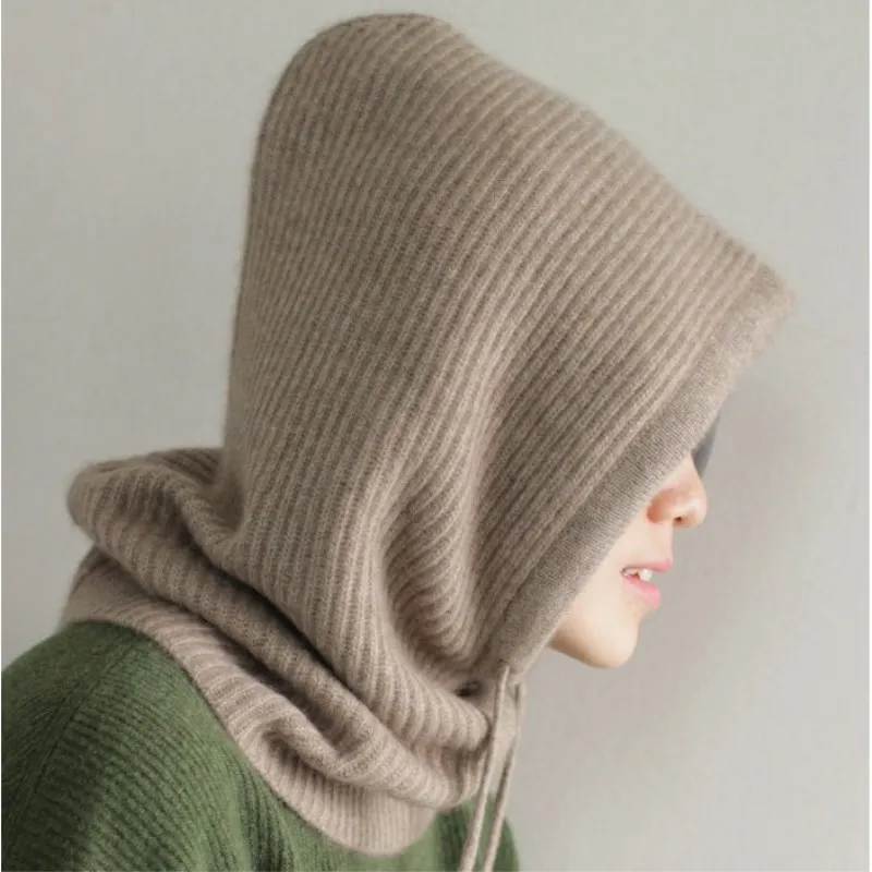 LHZSYY Autumn and Winter New Cashmere knit cap Collar Hooded Dual-Use paragraph Men and Women Fashion high quality Wool Warm Cap