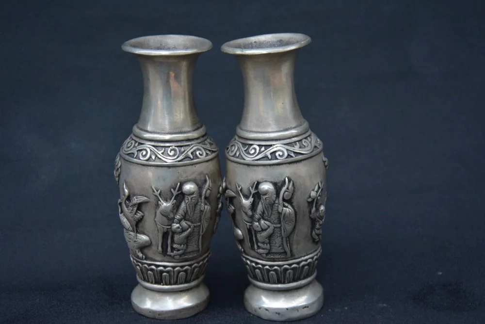 

Very rare Qing Dynasty (QianLong1711-1799)silver vase,A Pair,Eastern Santa Claus,with mark,Decoration,Free shipping,