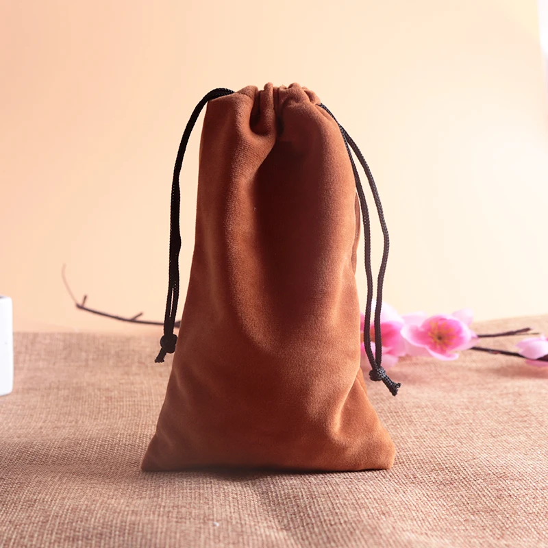 20pcs/lot Coffee Velvet Bags 9x15cm Small Jewelry Pouch Bag Favor Bracelet Jewelry Packaging Bags Cute Drawstring Gift Bag