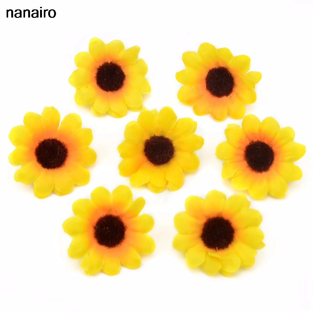 30pcs 4cm Mini Silk Sunflower Artificial Flower Head For Wedding Box Decoration Headmade Scrapbooking Accessories Fake flowers