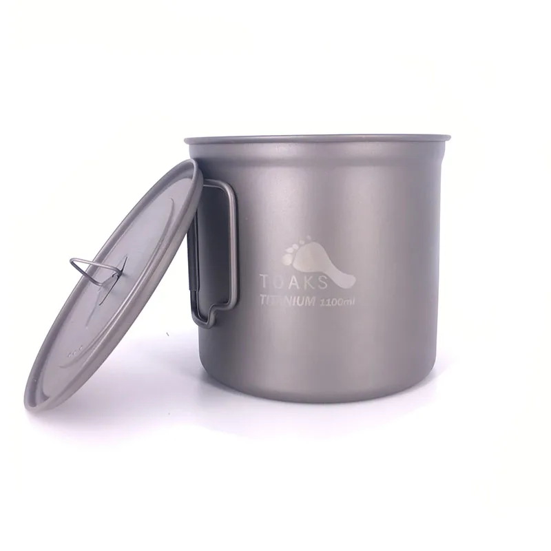 TOAKS POT-1100 Ultralight Titanium Pot cup Outdoor Camping Bowl with Lid  Portable Titanium Cup 1100ML