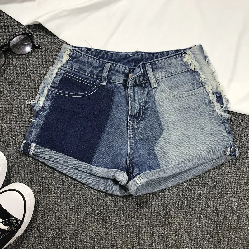 Wholesale hit color wide leg denim shorts female high waist fashion summer fray crimping denim hot shorts wq1643 factory