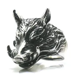 Size 7 to Size 15 Mens Boys 316L Stainless Cool Punk Gothic Wild Boar Hunting Ring