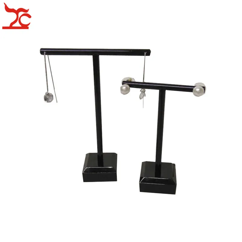 2Pcs/Set Black Clear Glass Earring Jewelry Display Rack Glass Stud Organizer Ornament T Bar Hanger Showcase Holder Stand