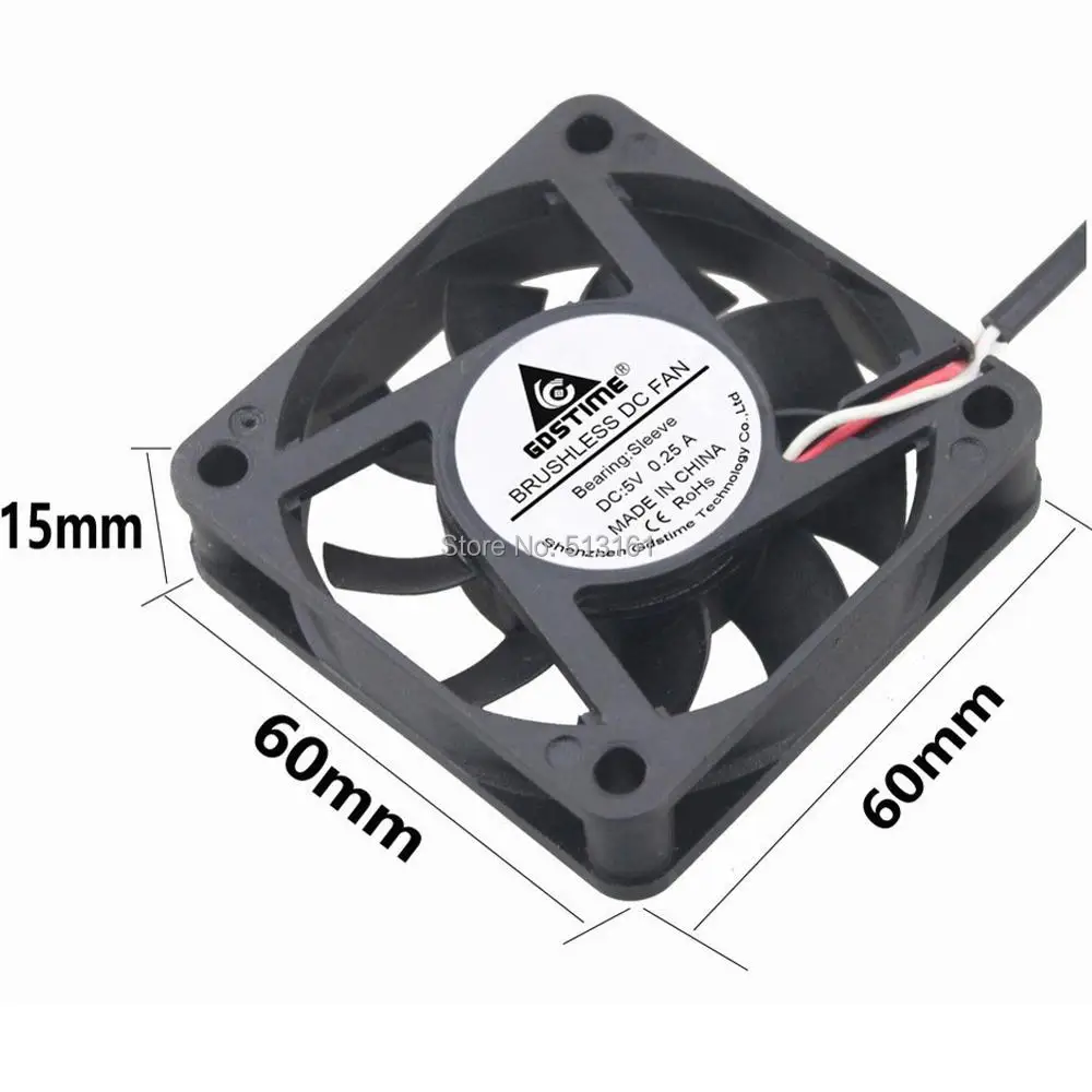 5 Cái Gdstime 60x60x15 mét Không Chổi Than PC CPU Làm Mát USB 5 V Động Cơ 60 mét DC Cooler Fan