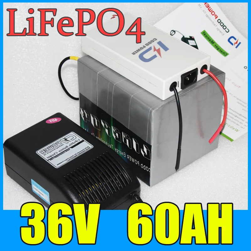 

36V 60AH LiFePO4 Battery Pack , 2000W Electric bicycle Scooter lithium battery + BMS + Charger , Free Shipping