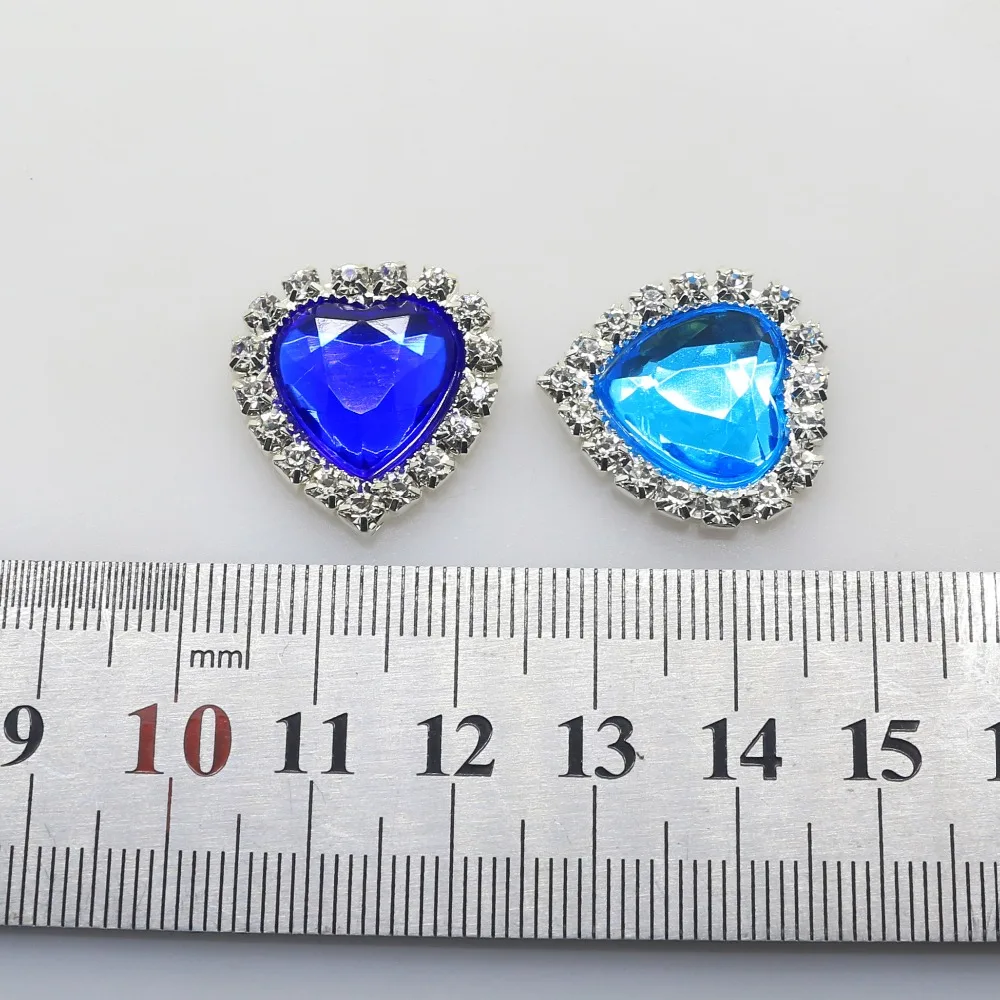 wholesale Heart-shaped 21*20MM acrylic rhinestone button flatback can mix colors 50PCS/lot