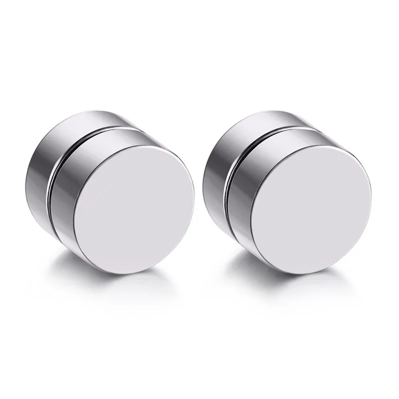 Alisouy 1 Pair Magnetic Round Stud Earrings For Men Boy 316l Stainless Steel Magnet Ear Jewelry Don't Need Ear Canal