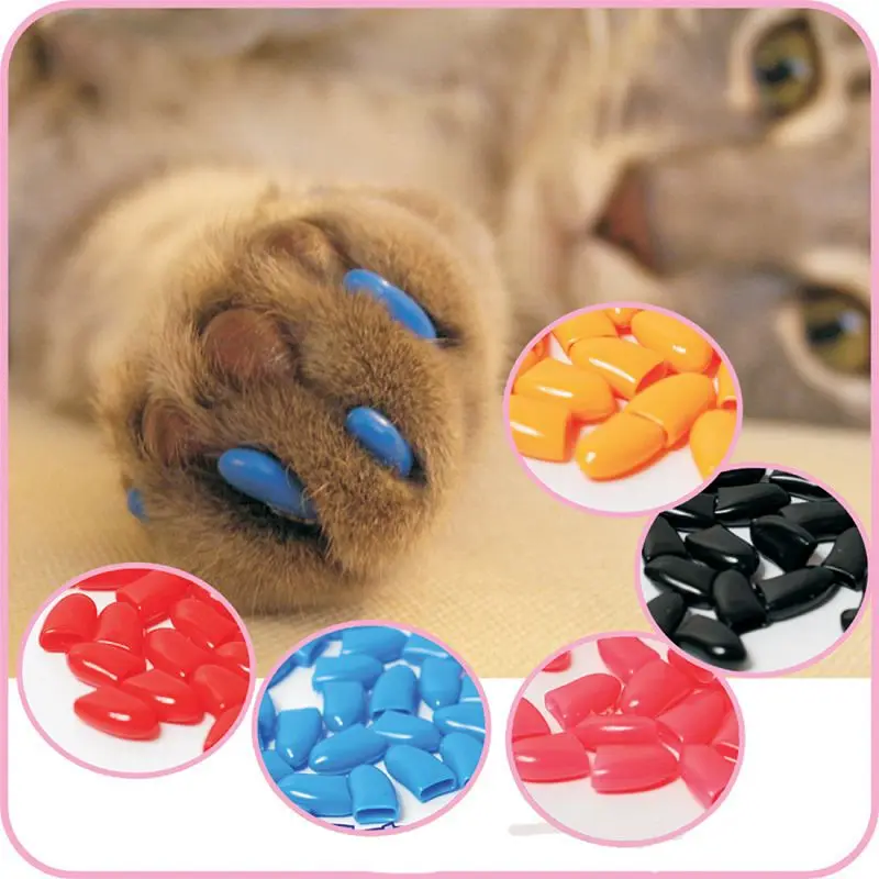 Hot sale 20Pcs/Lot Colorful Soft Rubber Pet Dog Cats Kitten Paw Claws Control Nail Caps Cover Size XS-XXL With Adhesive Glue